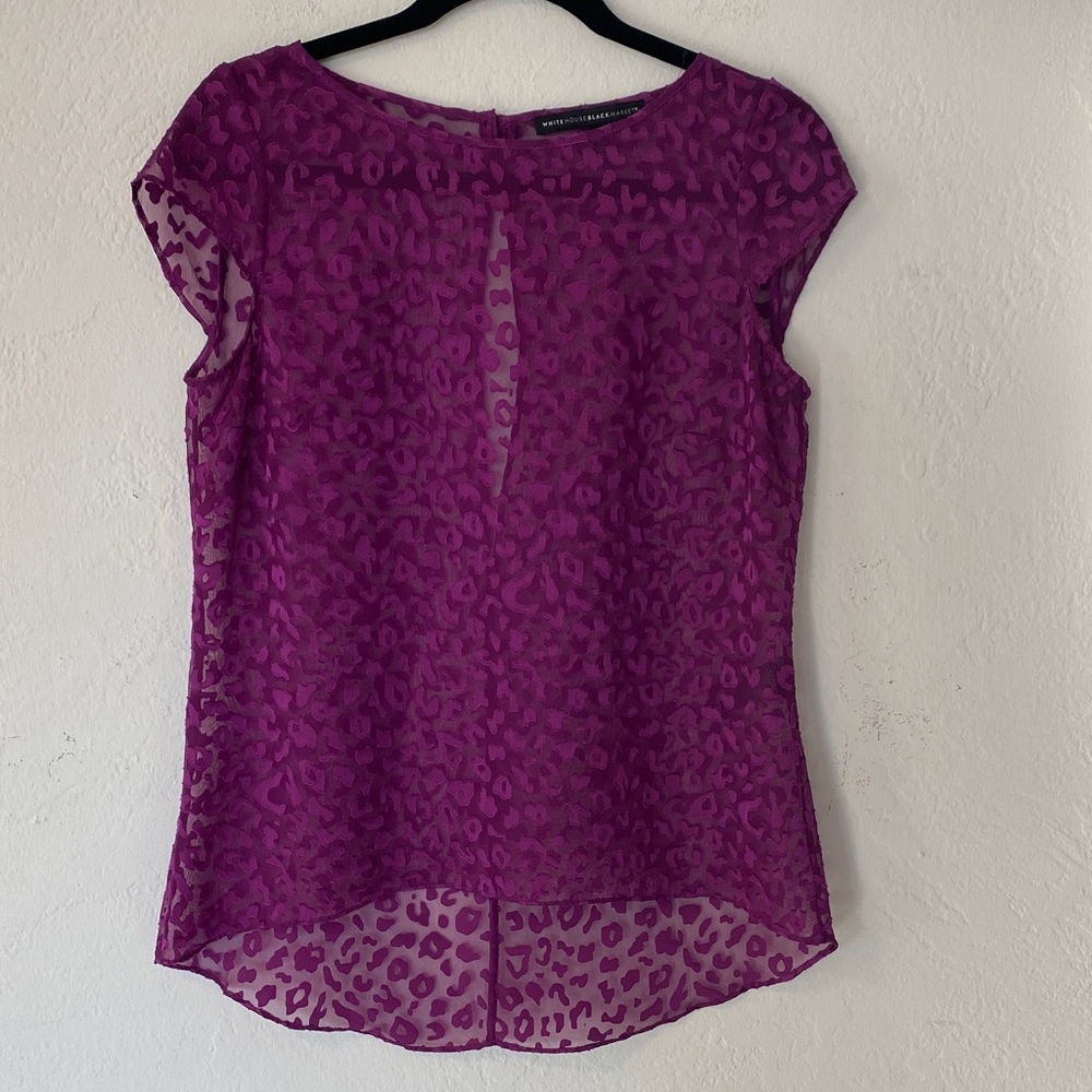 White House Black Market Magenta Sheer Animal Print Blouse
